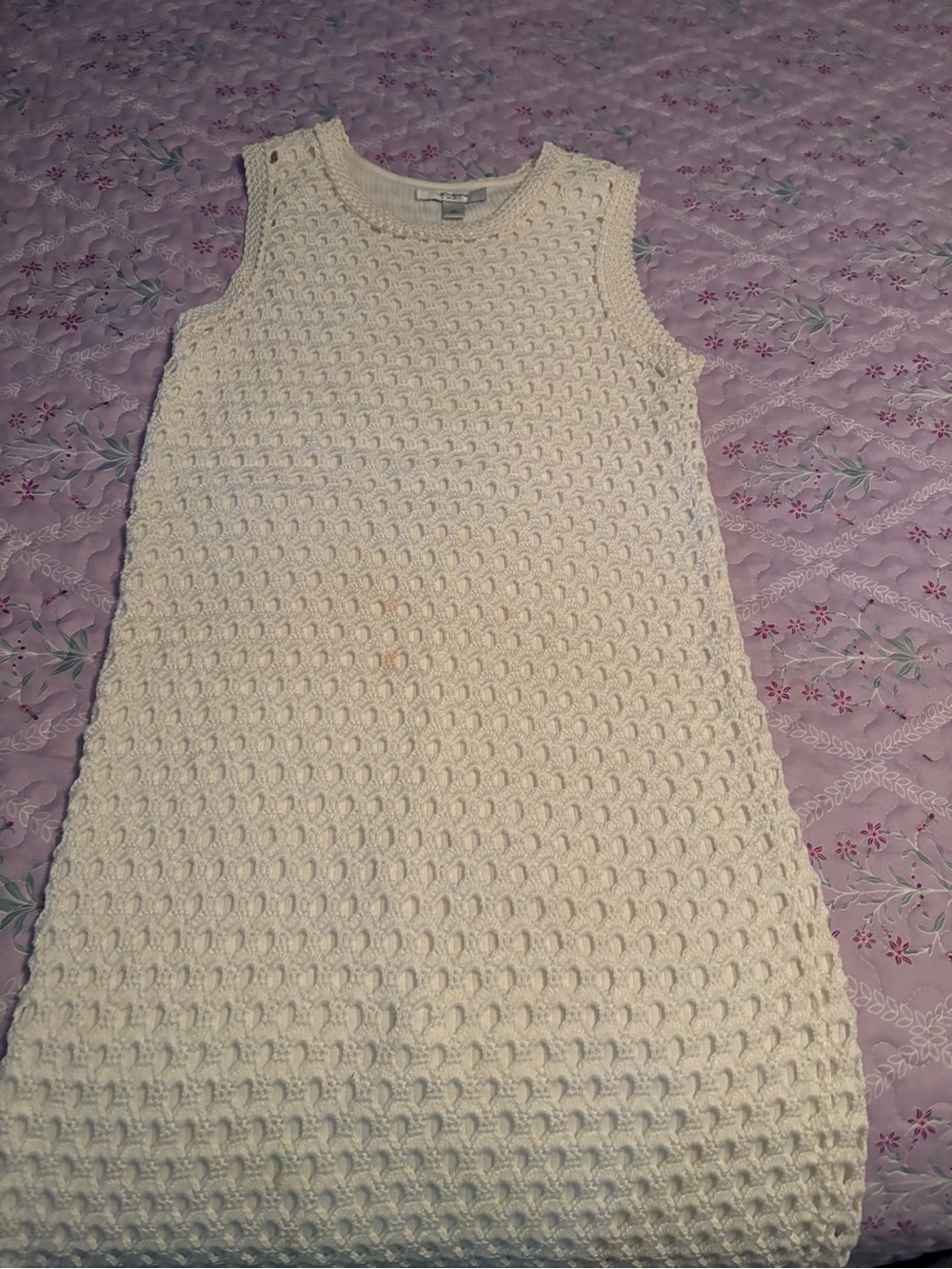 White Crochet Knit Sleeveless Dress